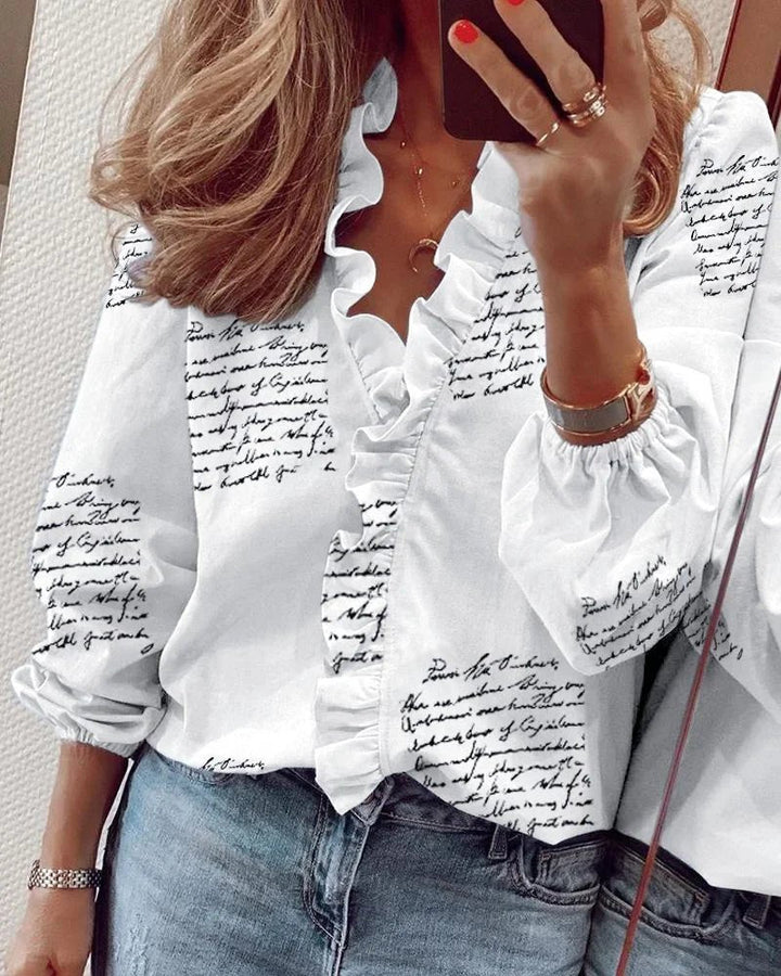 Lily | Plus Size Ruffle Blouse Long Sleeve V-Neck Feminine - Women&