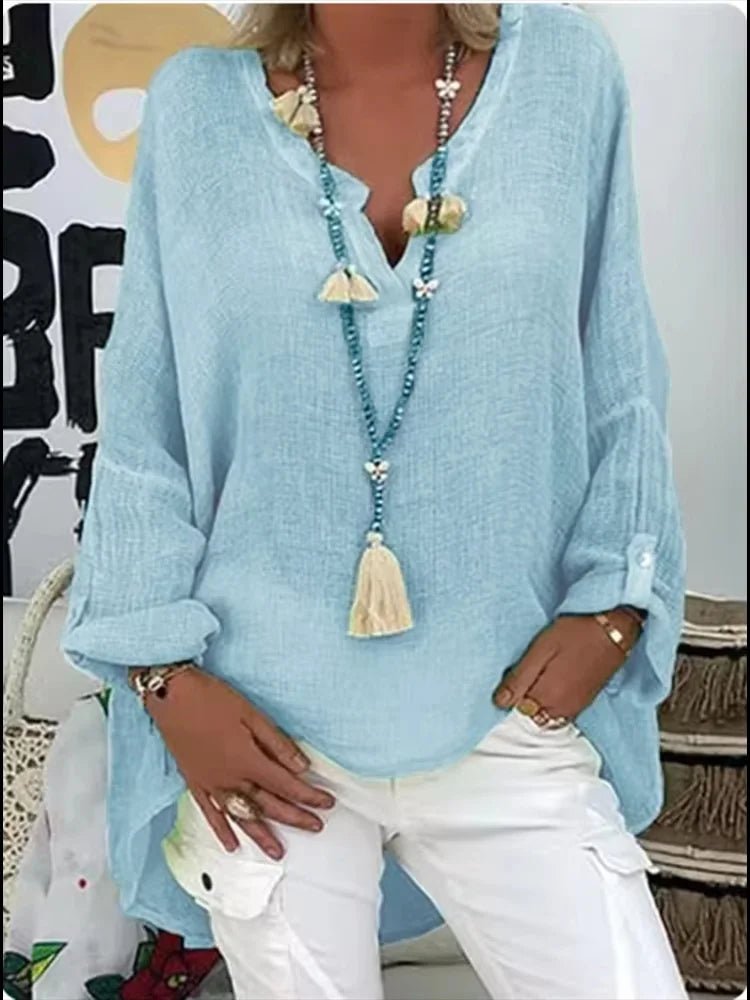 Willow | Plus Size V-Neck Blouse Long Sleeve Relaxed Fit - Women's V-Neck | Nancy Callen Fashion