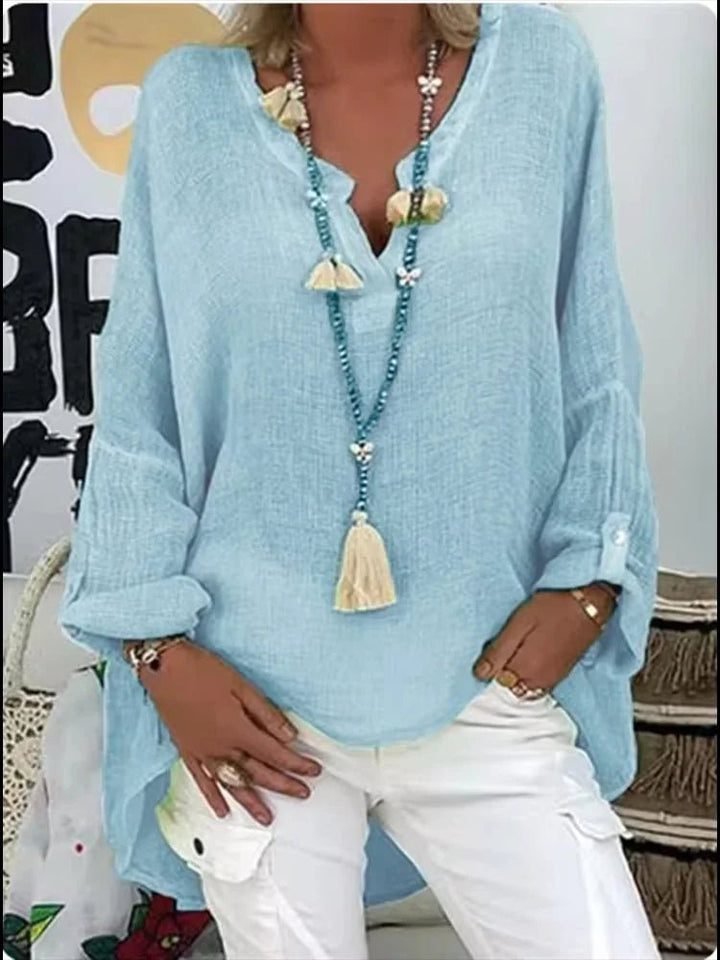 Willow | Plus Size V-Neck Blouse Long Sleeve Relaxed Fit - Women&