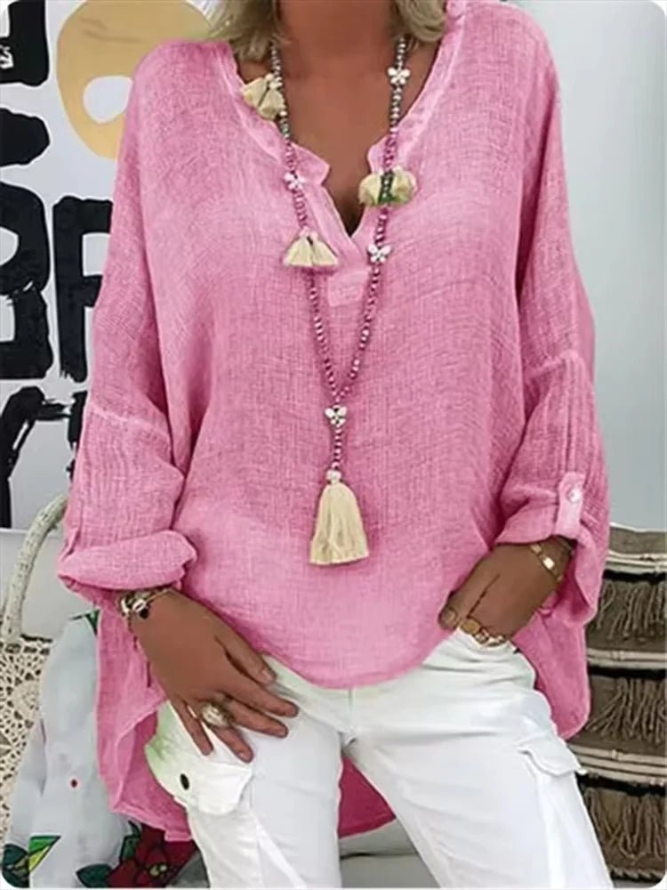 Willow | Plus Size V-Neck Blouse Long Sleeve Relaxed Fit - Women's V-Neck | Nancy Callen Fashion