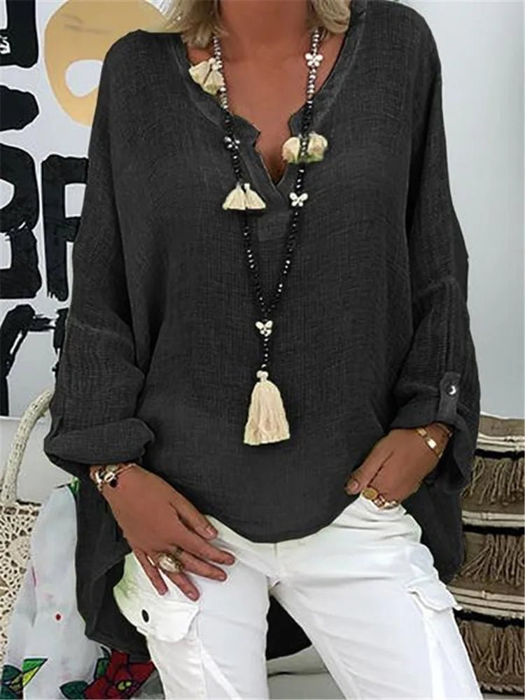 Willow | Plus Size V-Neck Blouse Long Sleeve Relaxed Fit - Women&