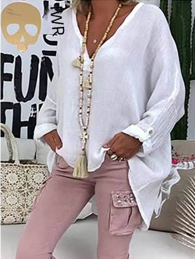 Willow | Plus Size V-Neck Blouse Long Sleeve Relaxed Fit - Women&