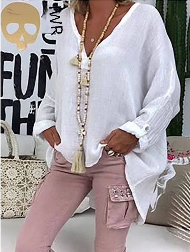 Willow | Plus Size V-Neck Blouse Long Sleeve Relaxed Fit - Women&