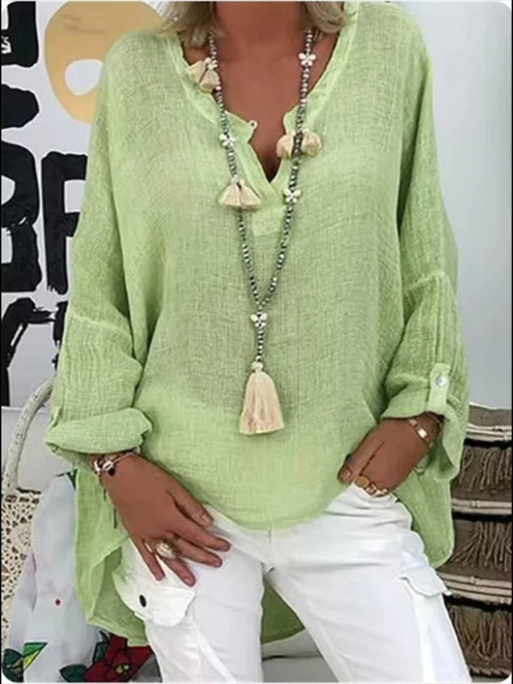 Willow | Plus Size V-Neck Blouse Long Sleeve Relaxed Fit - Women&