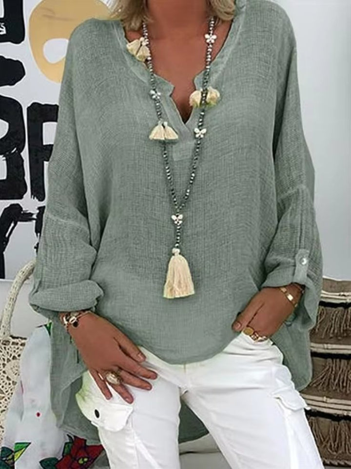Willow | Plus Size V-Neck Blouse Long Sleeve Relaxed Fit - Women&