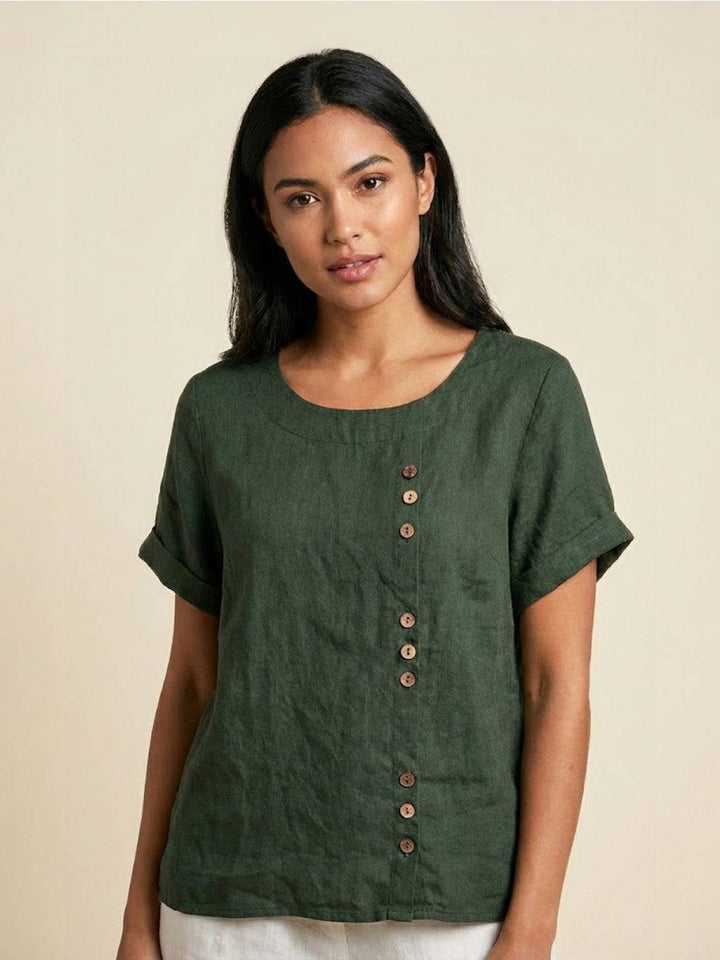 Grace | Linen Round Neck Button Blouse
