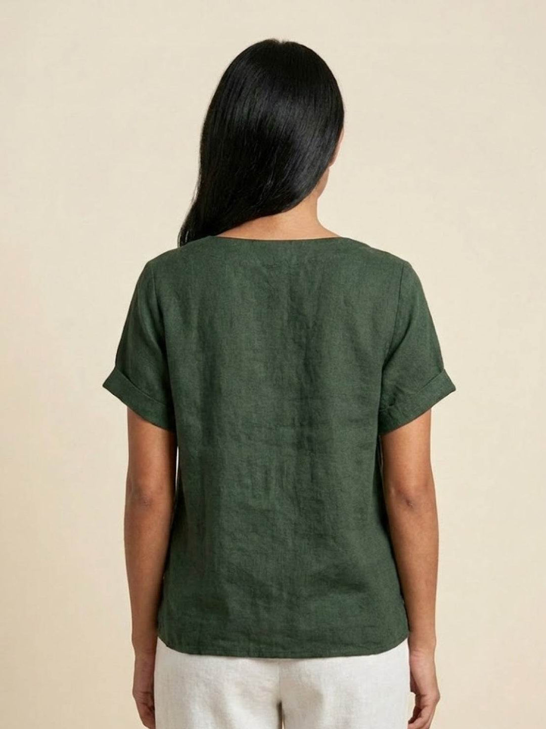 Grace | Linen Round Neck Button Blouse