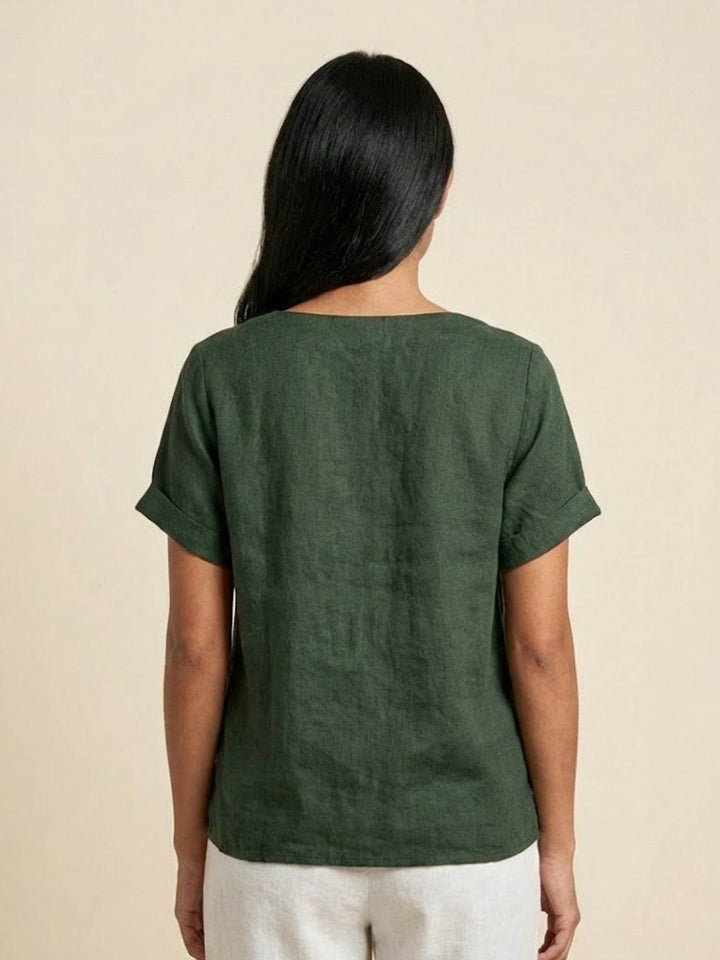 Grace | Linen Round Neck Button Blouse