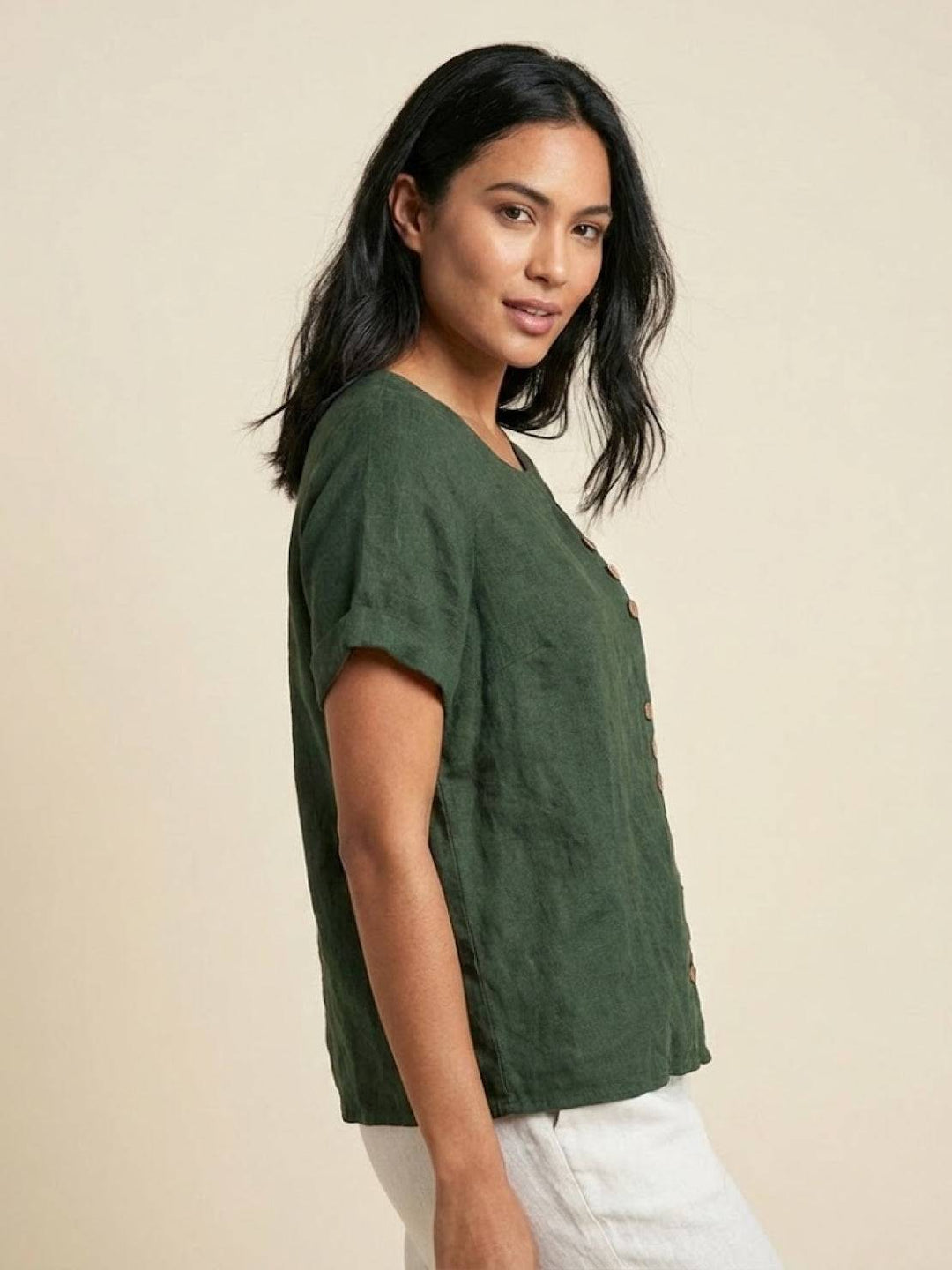 Grace | Linen Round Neck Button Blouse