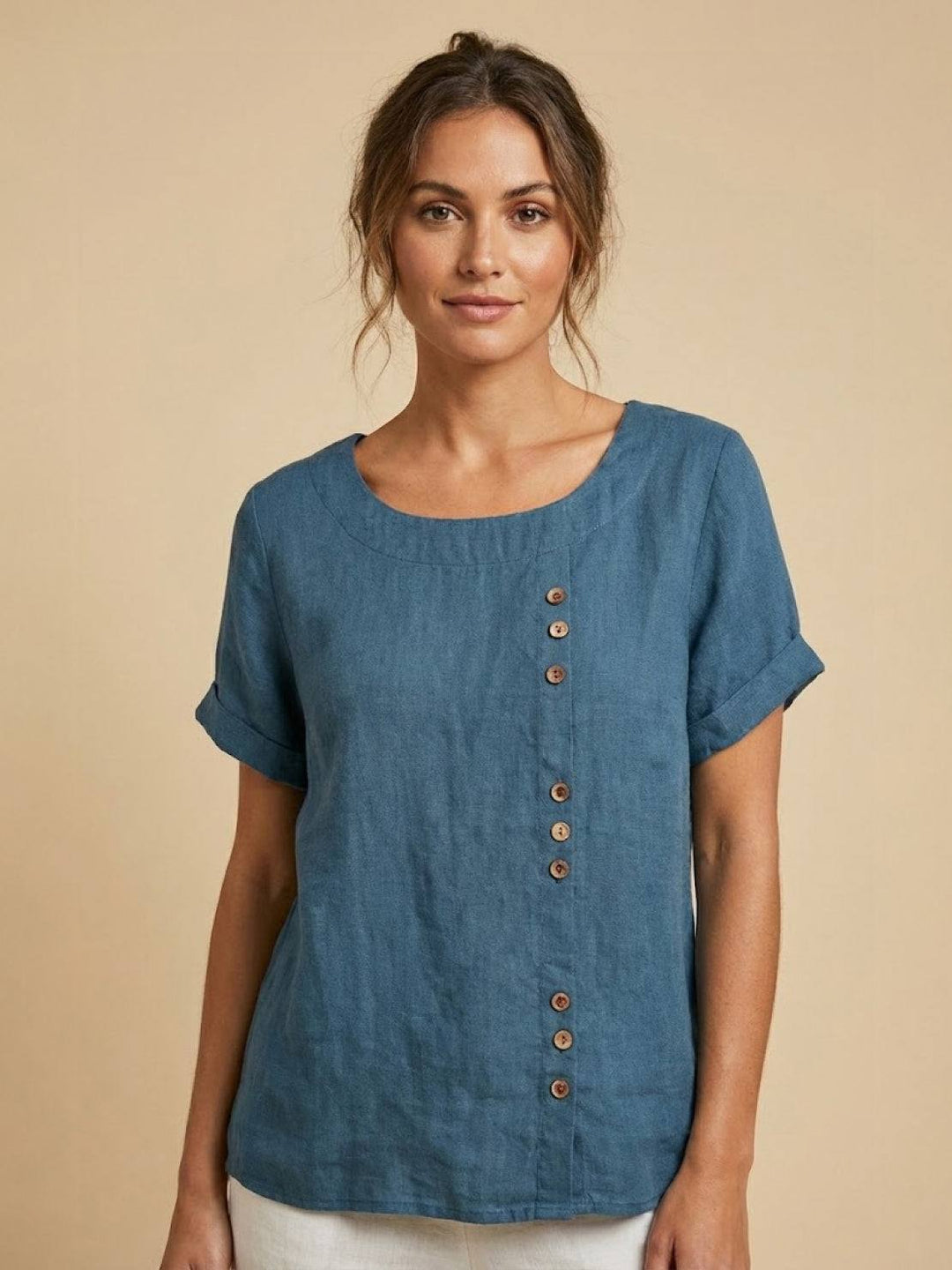 Grace | Linen Round Neck Button Blouse