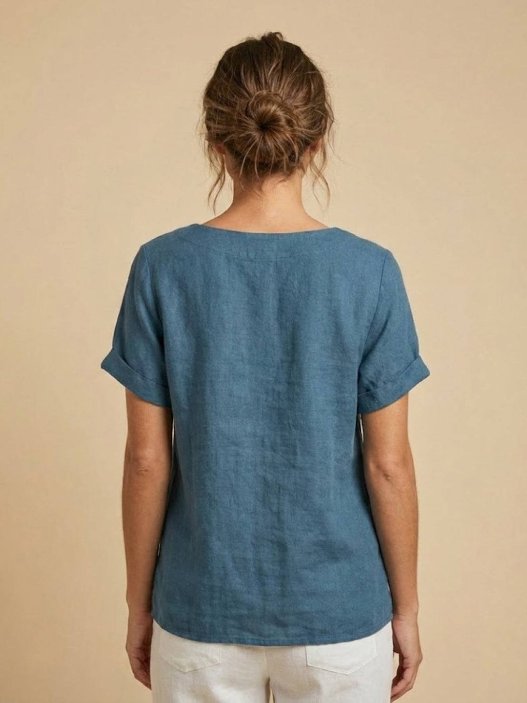 Grace | Linen Round Neck Button Blouse