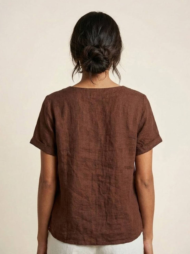 Grace | Linen Round Neck Button Blouse
