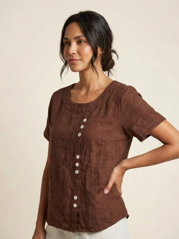 Grace | Linen Round Neck Button Blouse