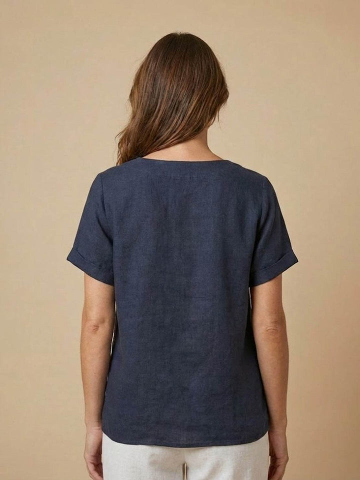 Grace | Linen Round Neck Button Blouse