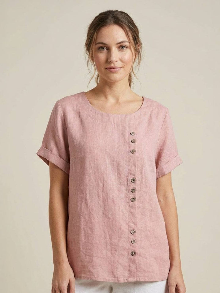 Grace | Linen Round Neck Button Blouse