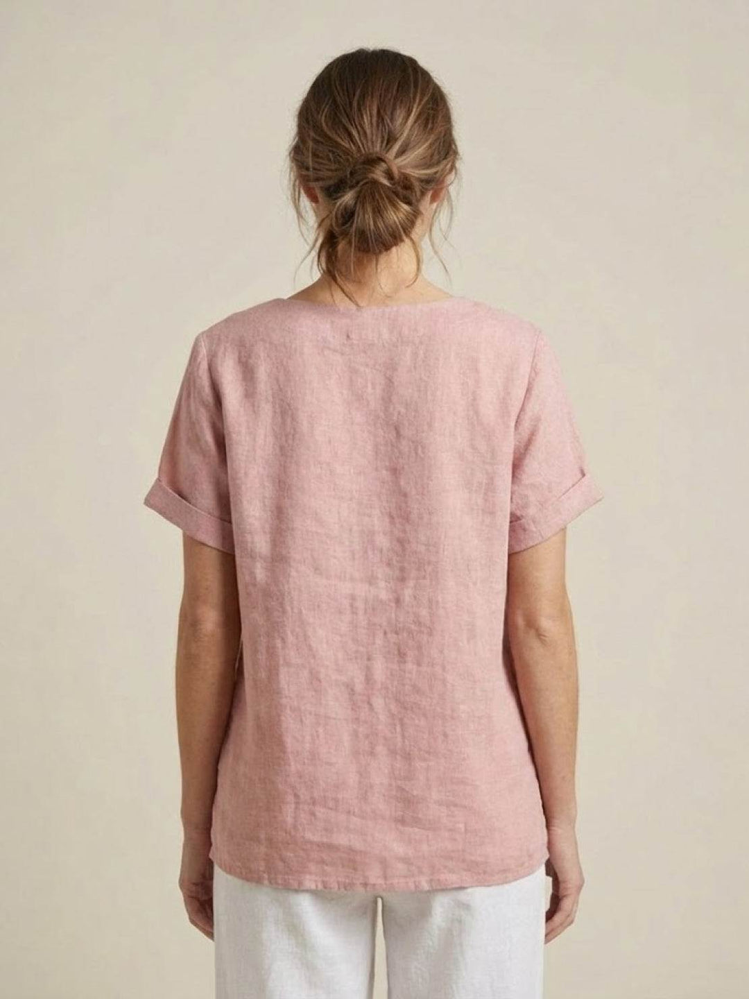 Grace | Linen Round Neck Button Blouse