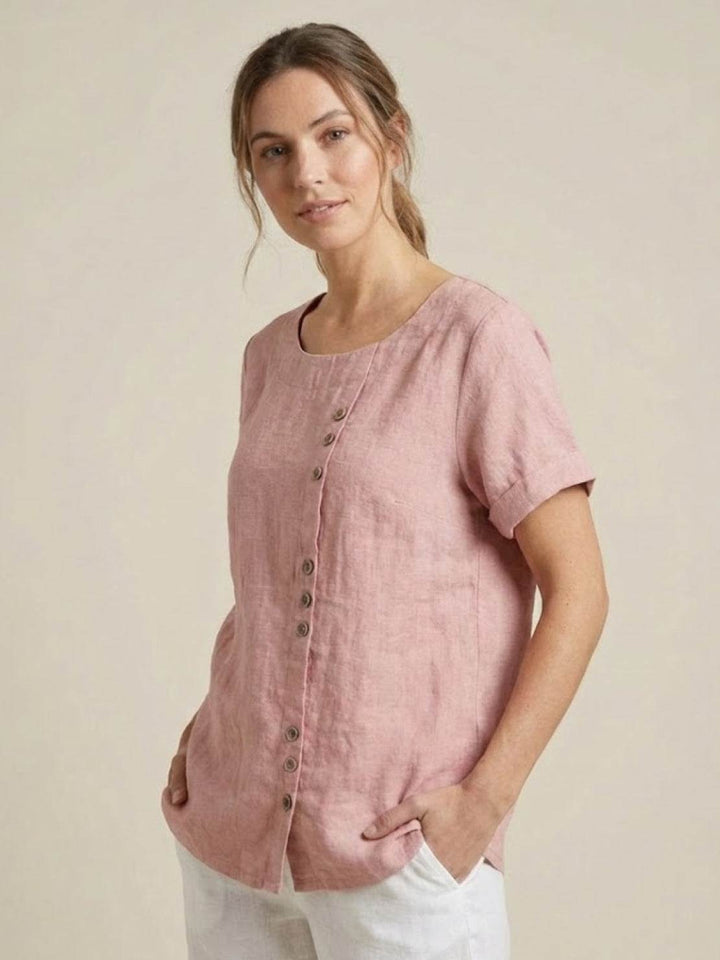 Grace | Linen Round Neck Button Blouse
