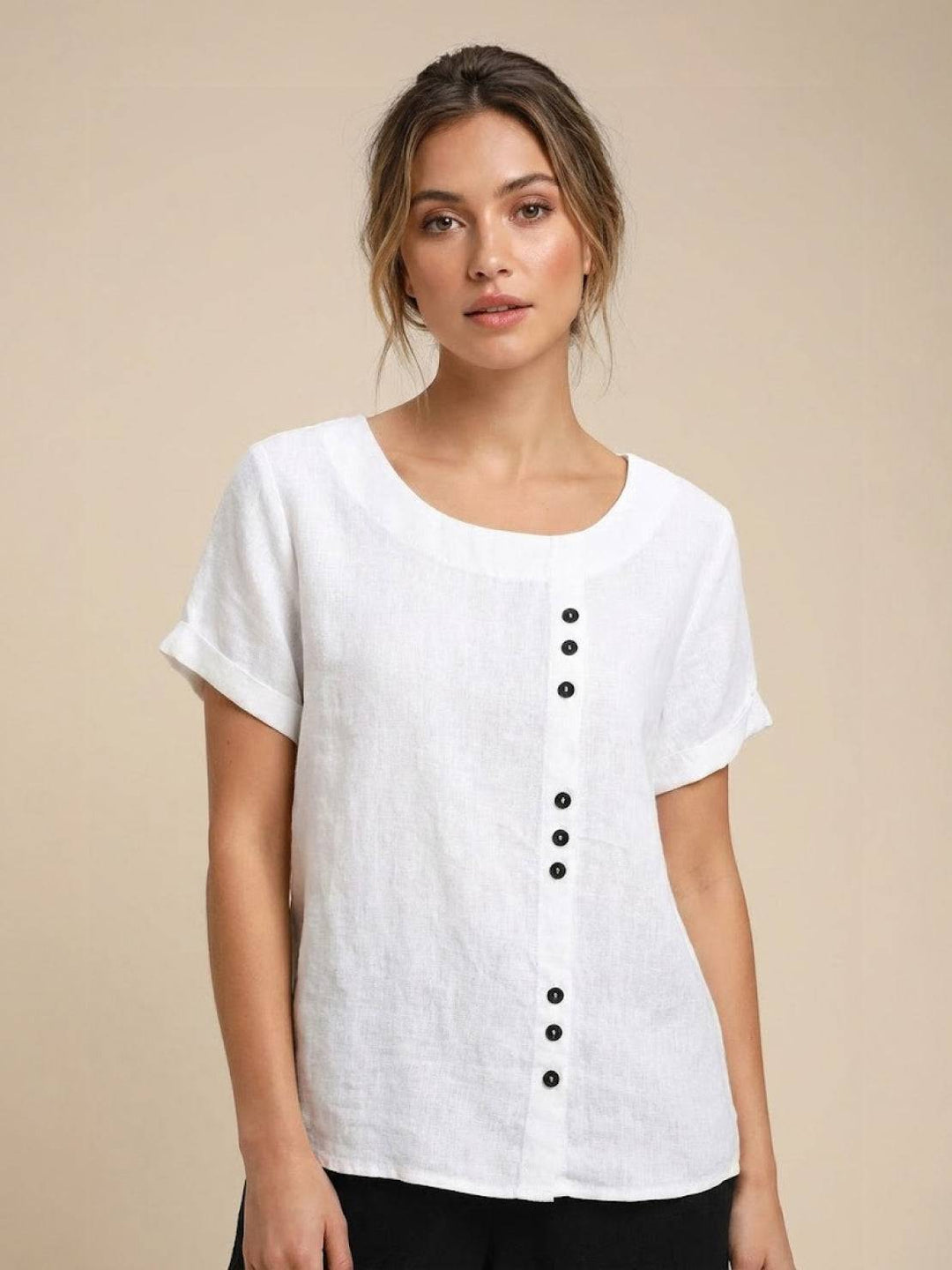Grace | Linen Round Neck Button Blouse