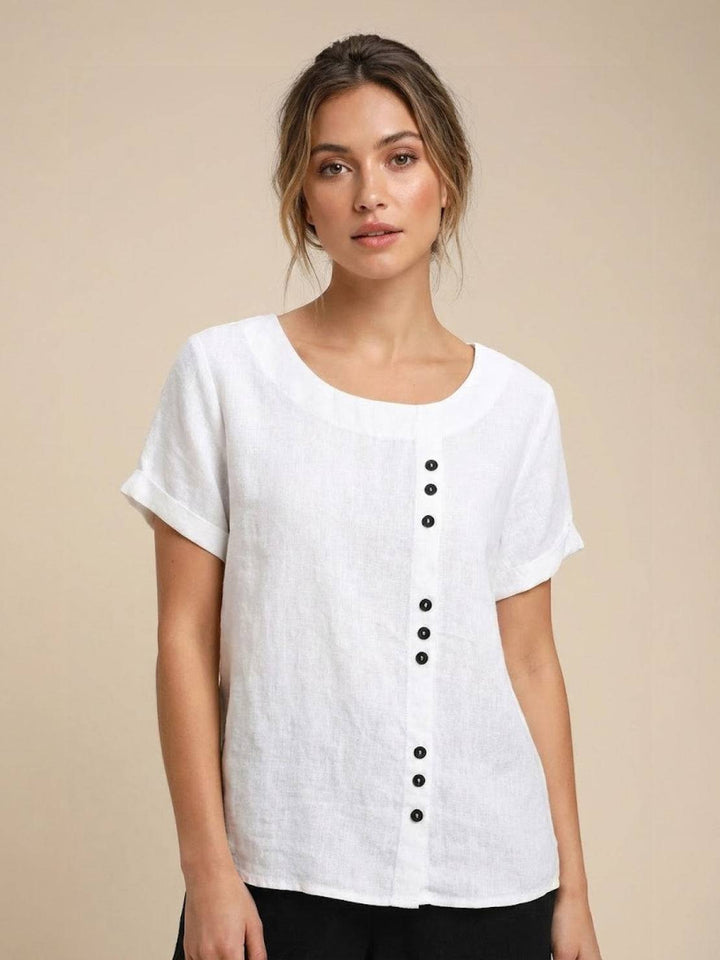 Grace | Linen Round Neck Button Blouse