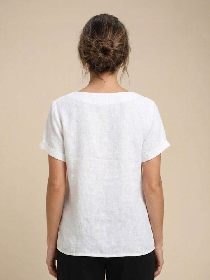 Grace | Linen Round Neck Button Blouse