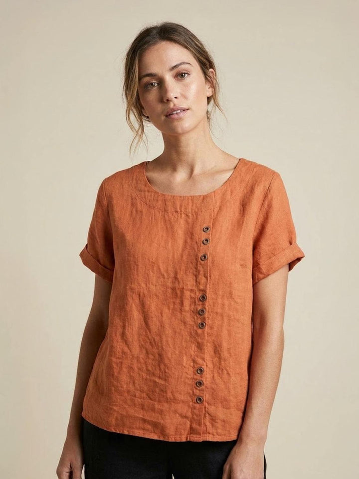Grace | Linen Round Neck Button Blouse