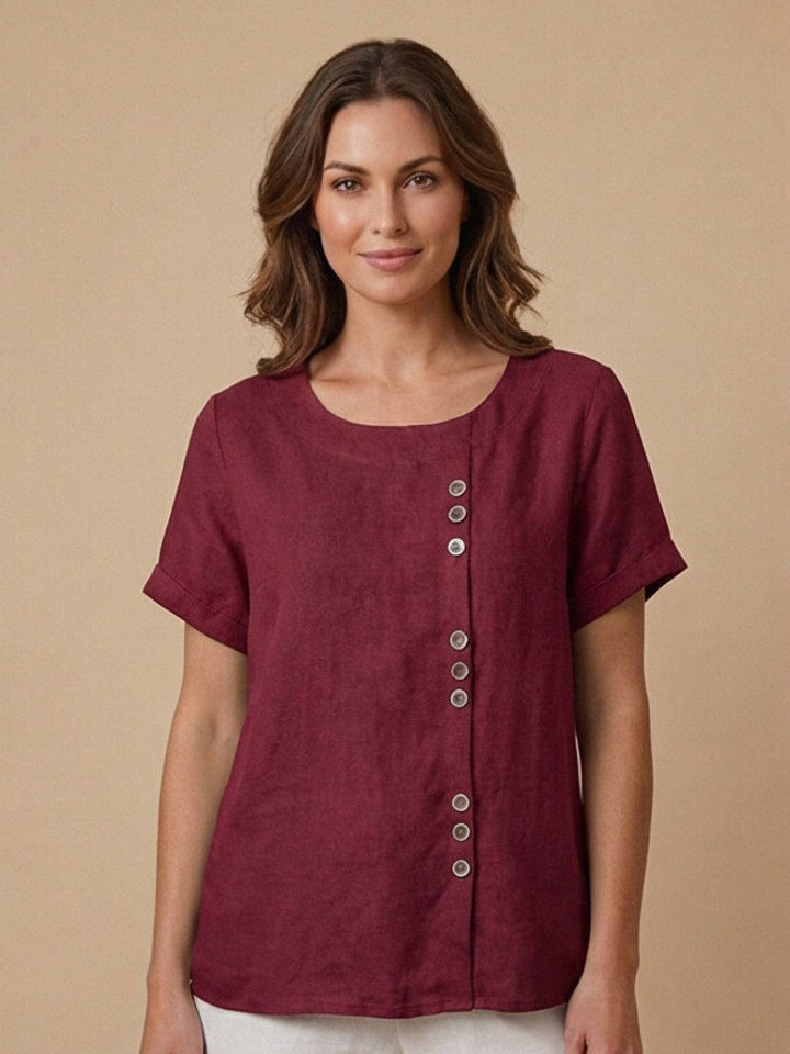 Grace | Linen Round Neck Button Blouse