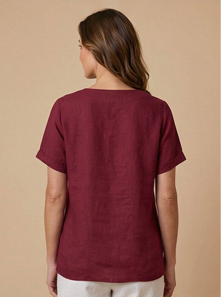 Grace | Linen Round Neck Button Blouse