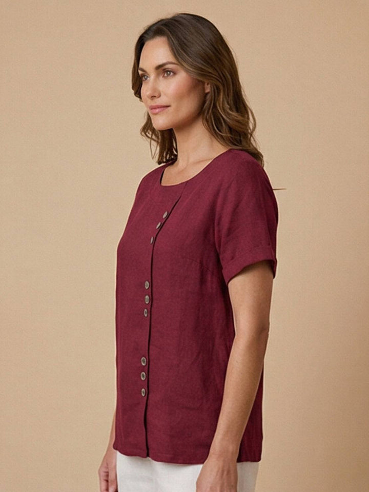 Grace | Linen Round Neck Button Blouse