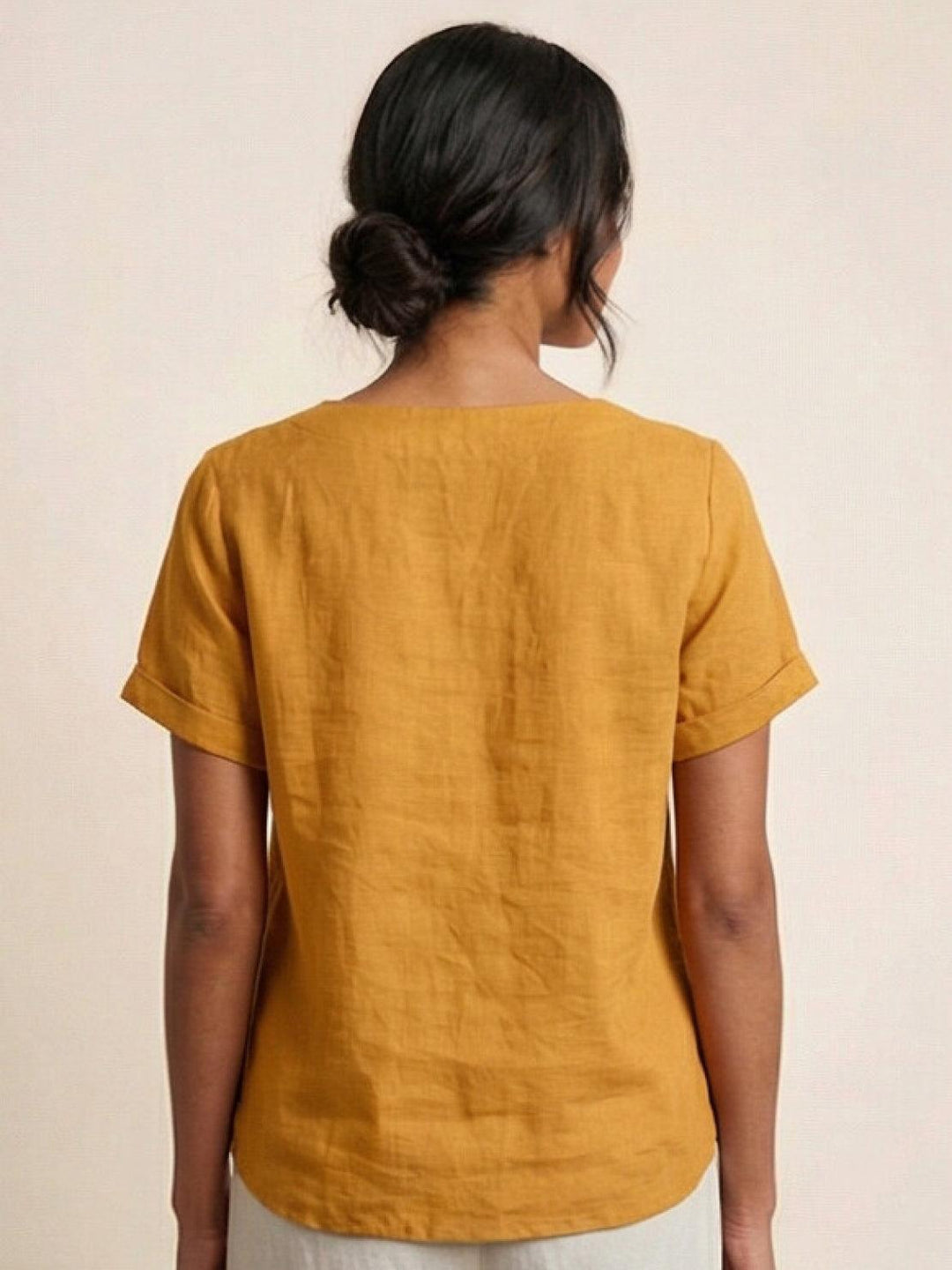 Grace | Linen Round Neck Button Blouse