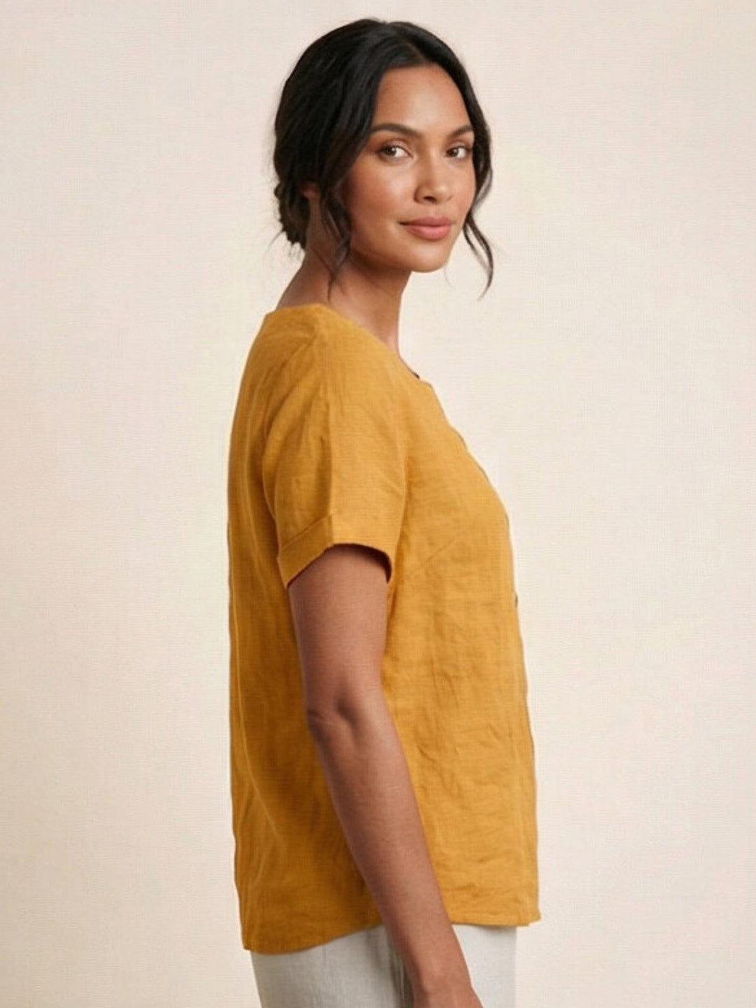 Grace | Linen Round Neck Button Blouse