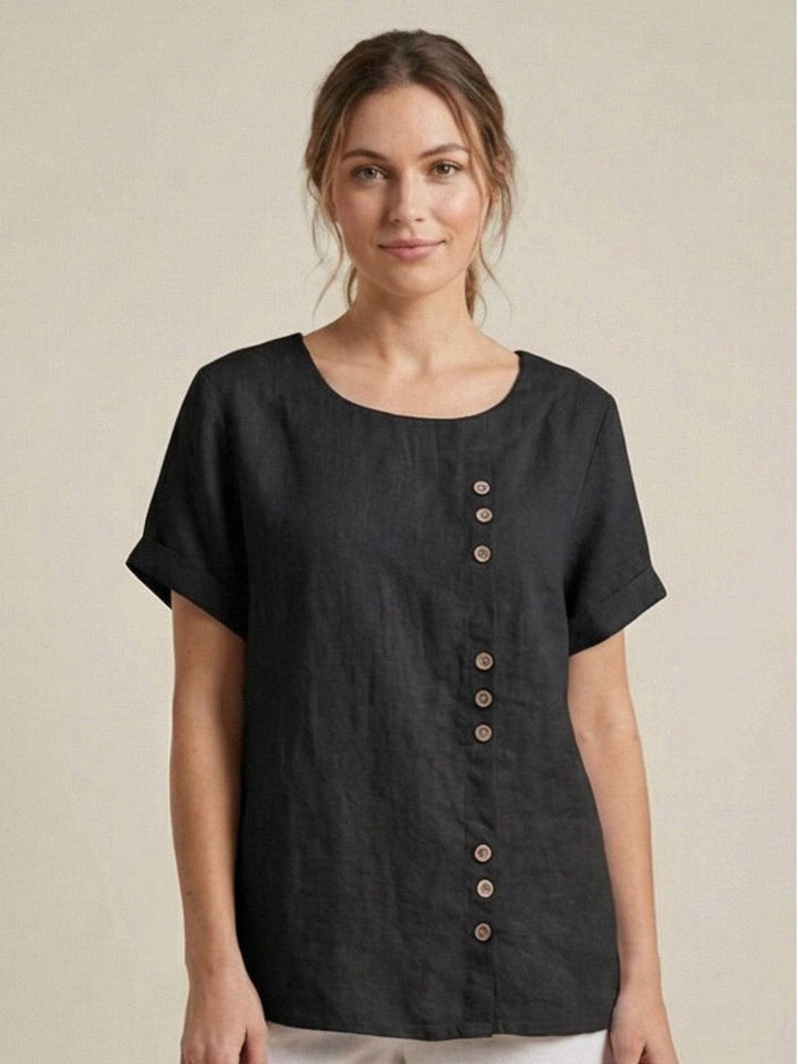 Grace | Linen Round Neck Button Blouse