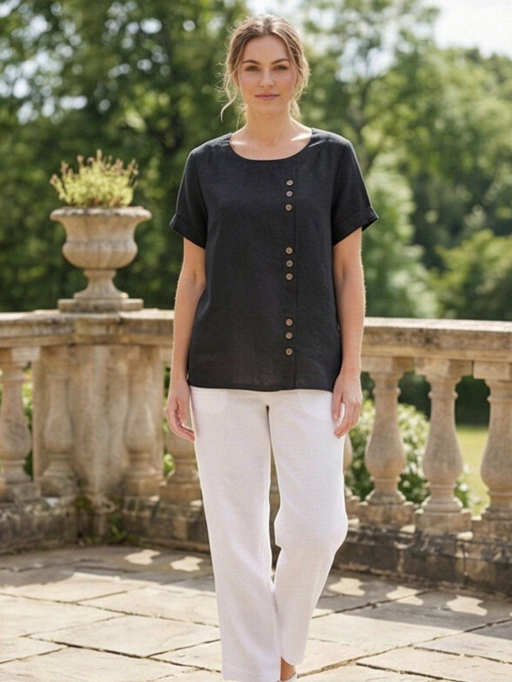Grace | Linen Round Neck Button Blouse