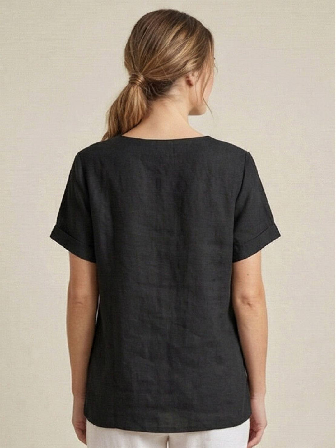 Grace | Linen Round Neck Button Blouse
