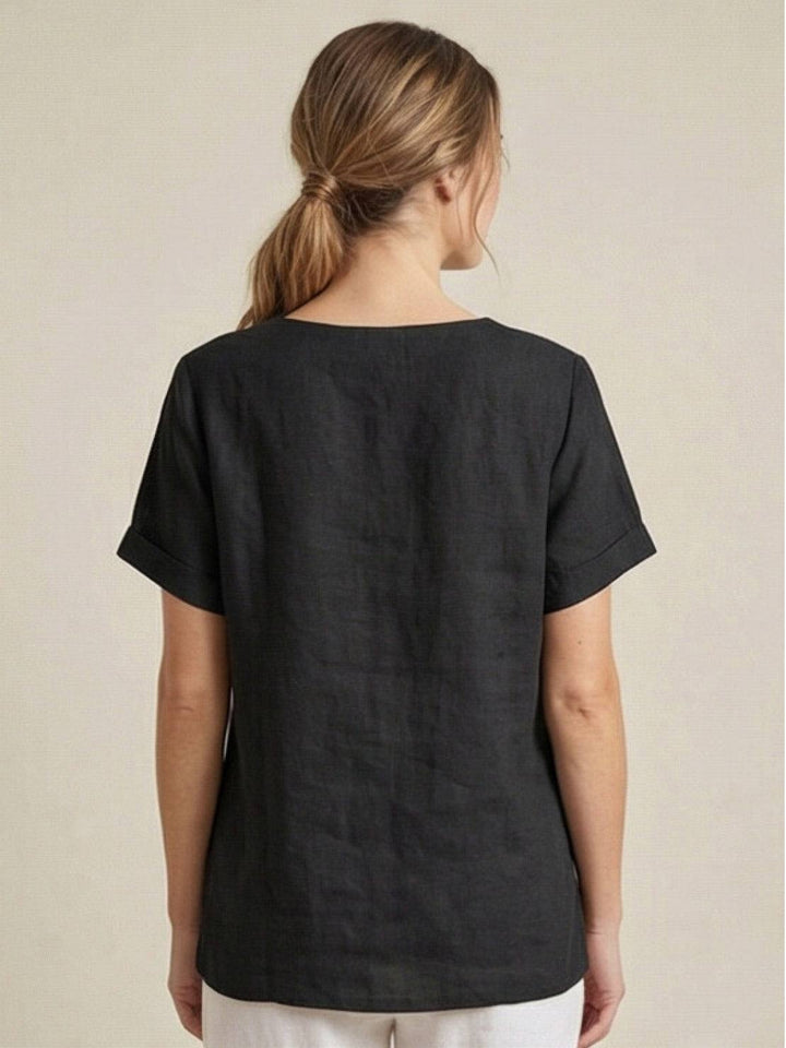 Grace | Linen Round Neck Button Blouse