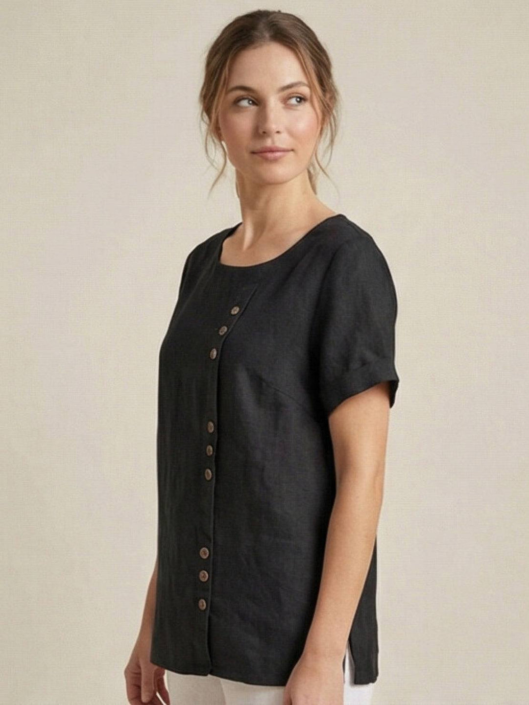 Grace | Linen Round Neck Button Blouse