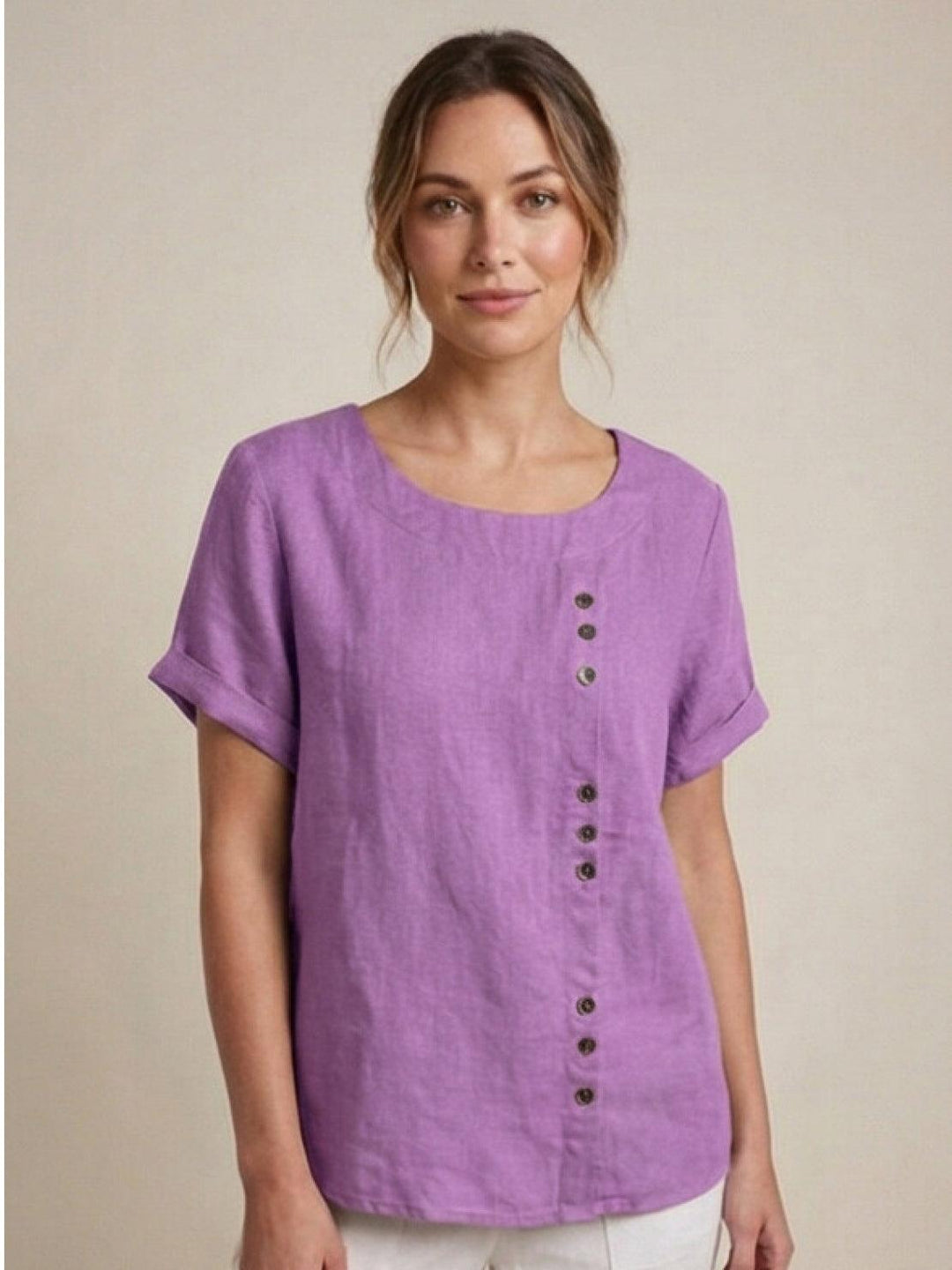 Grace | Linen Round Neck Button Blouse