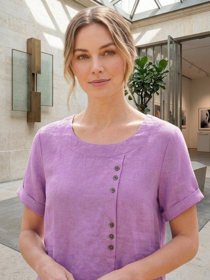 Grace | Linen Round Neck Button Blouse