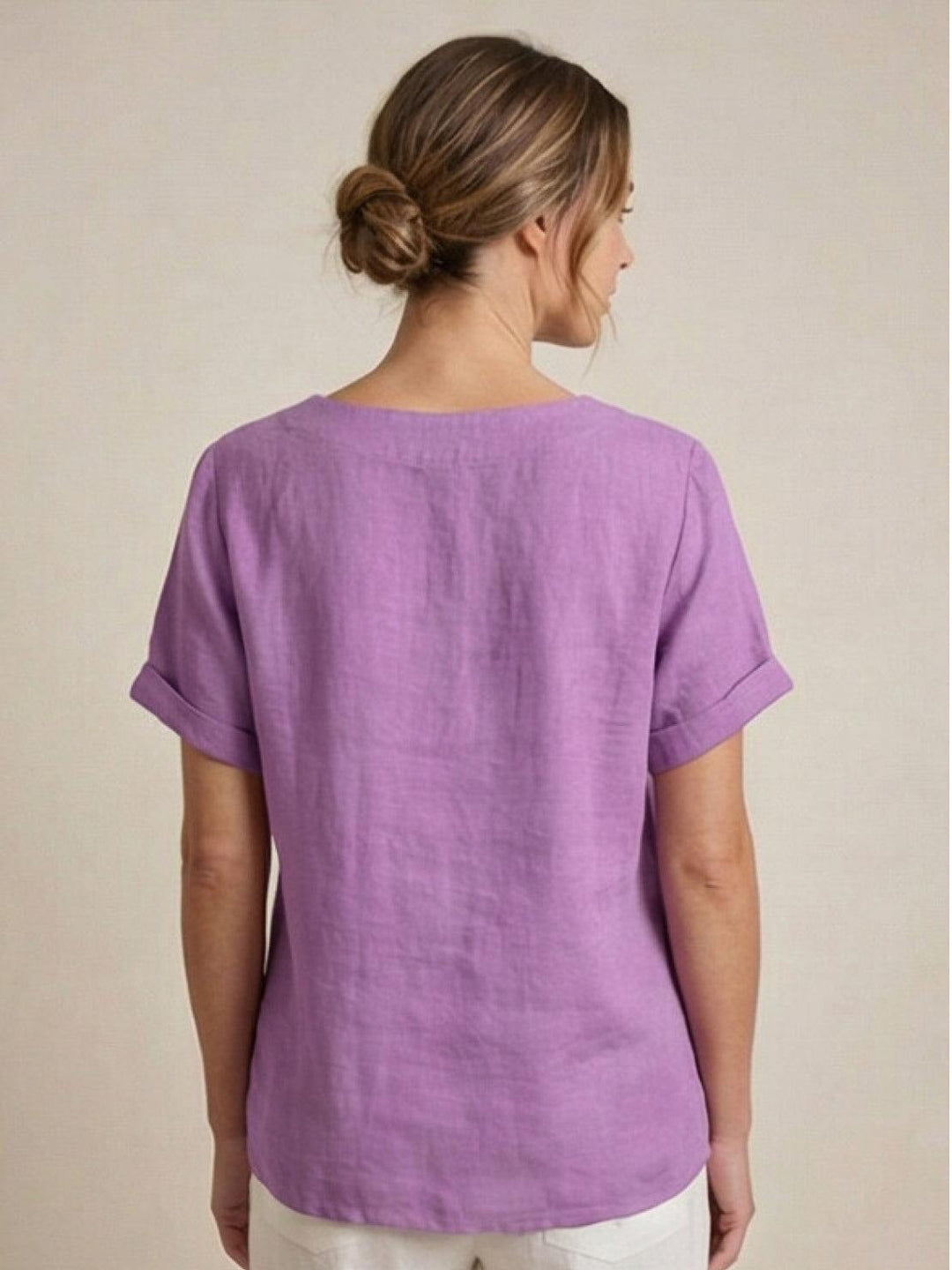 Grace | Linen Round Neck Button Blouse