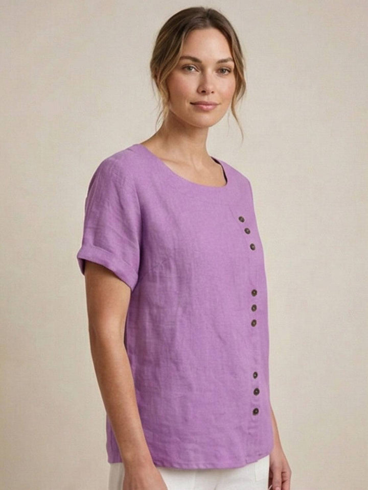Grace | Linen Round Neck Button Blouse