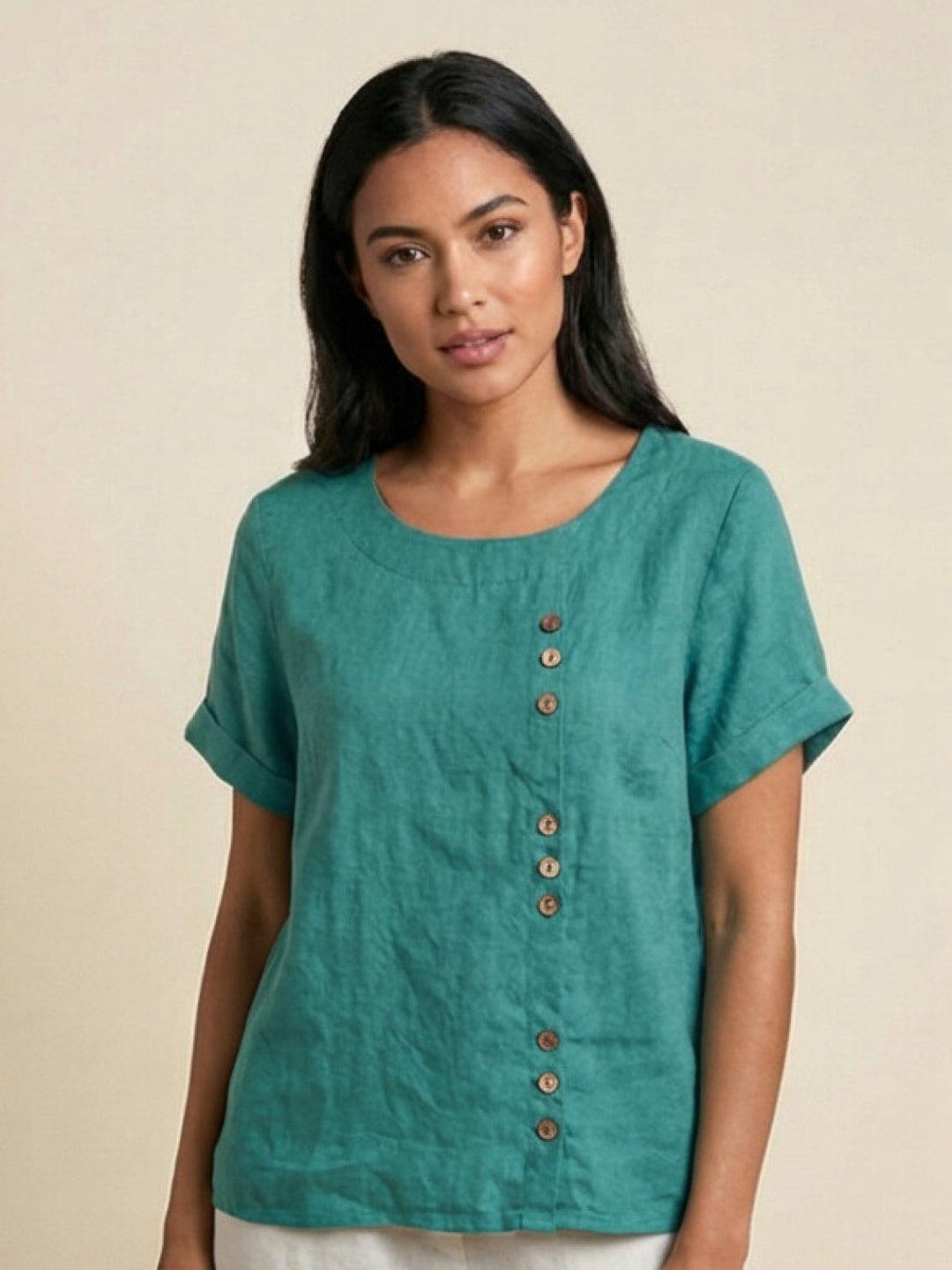Grace | Linen Round Neck Button Blouse