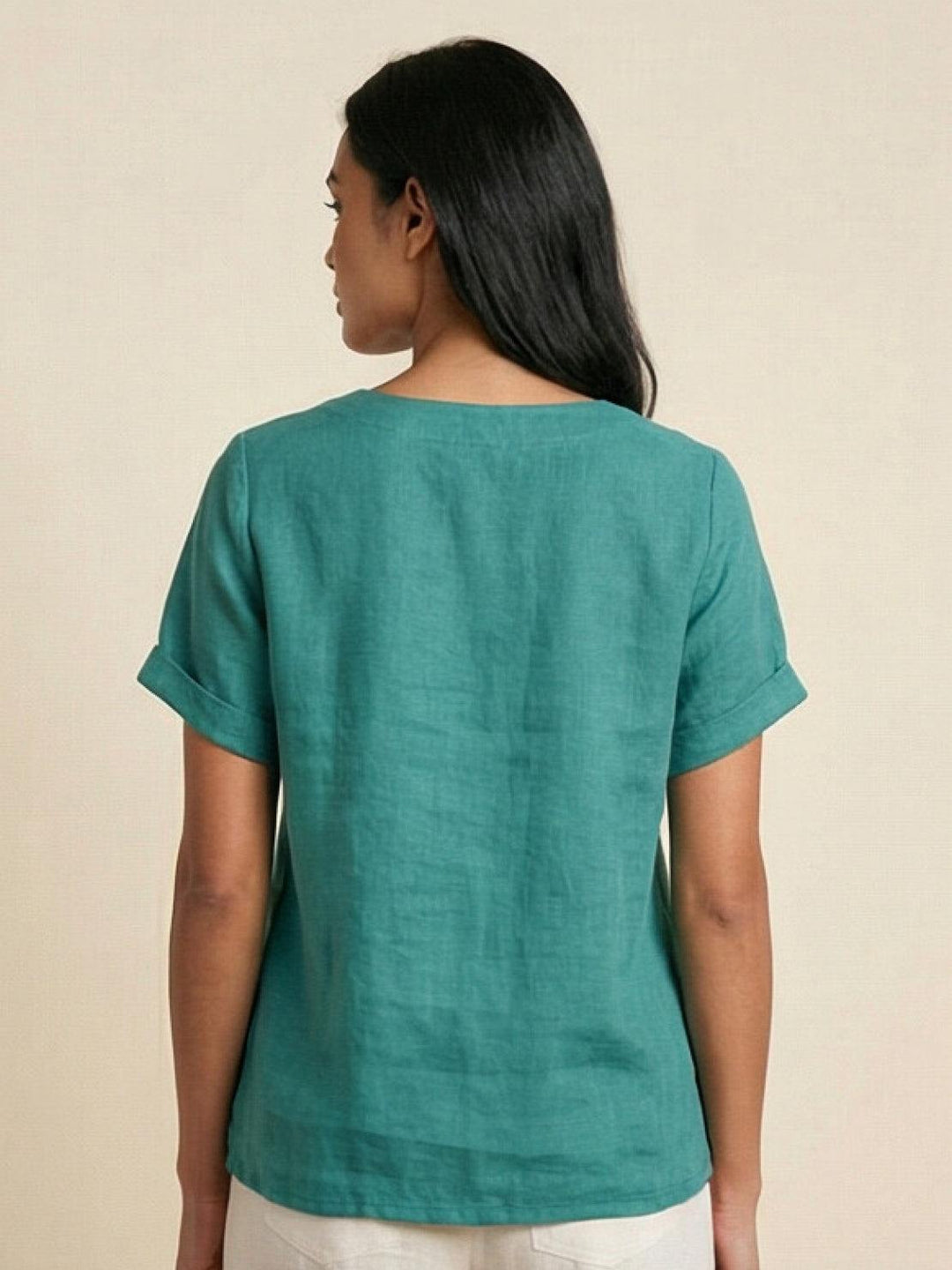 Grace | Linen Round Neck Button Blouse