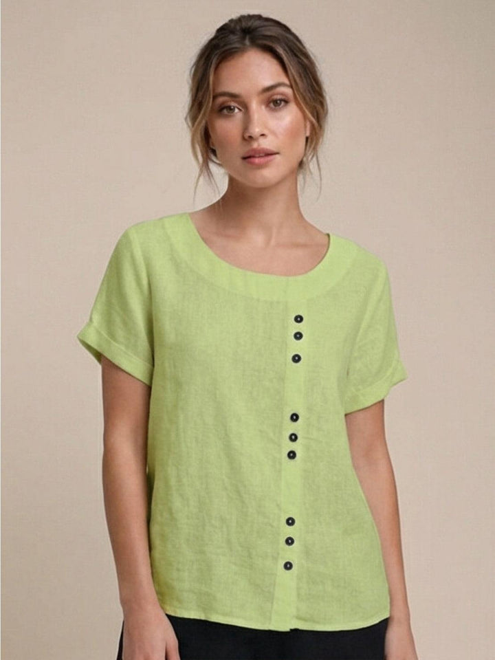 Grace | Linen Round Neck Button Blouse