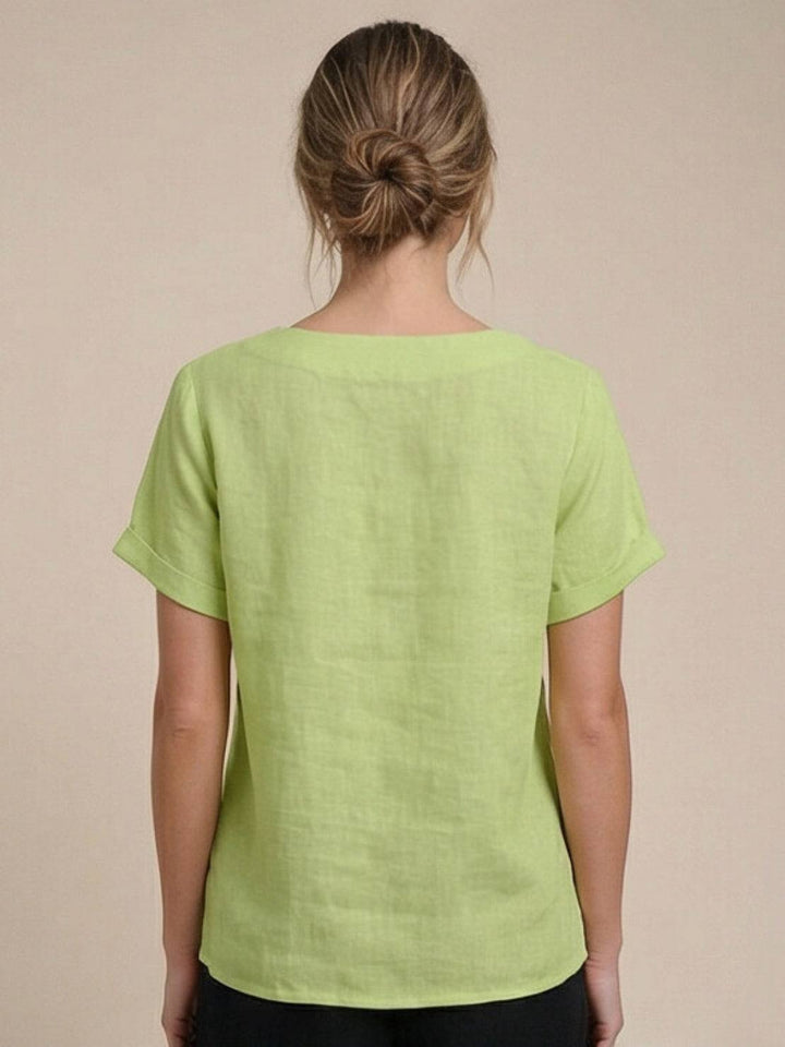 Grace | Linen Round Neck Button Blouse