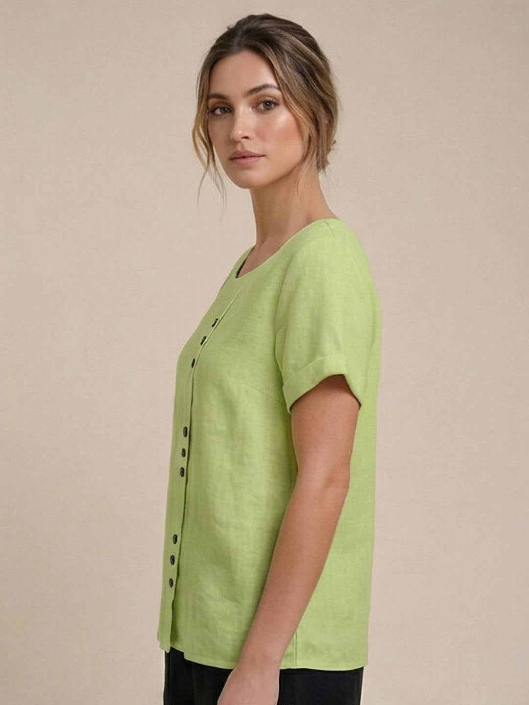 Grace | Linen Round Neck Button Blouse