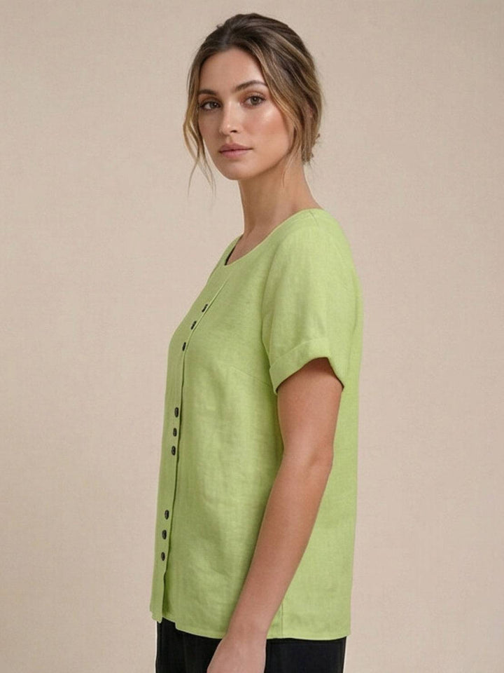 Grace | Linen Round Neck Button Blouse