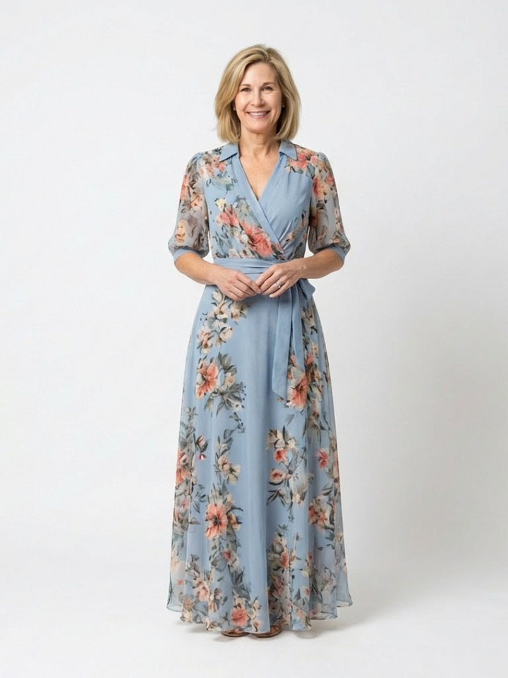 Elowen Floral Wrap V Neck Maxi Dress for Women - View 1