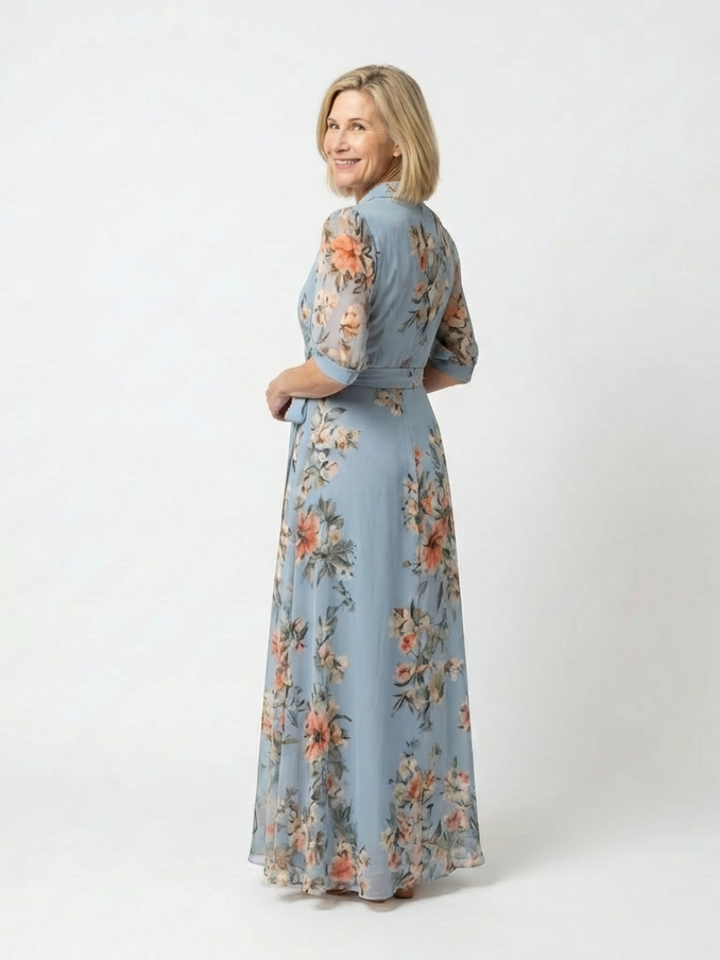 Elowen Floral Wrap V Neck Maxi Dress for Women - View 2