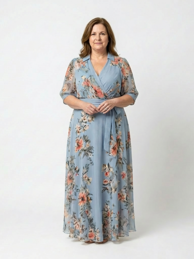 Elowen Floral Wrap V Neck Maxi Dress for Women - View 4