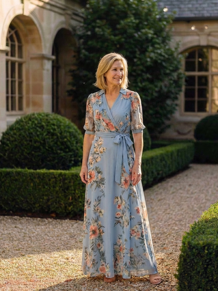 Elowen Floral Wrap V Neck Maxi Dress for Women - View 5