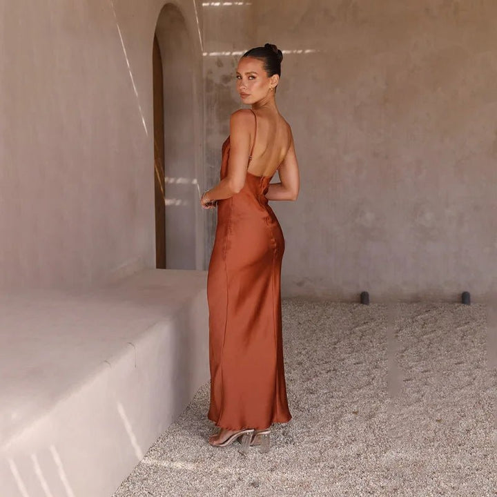 Grace | Women's Backless Satin Maxi Dress with High Slit